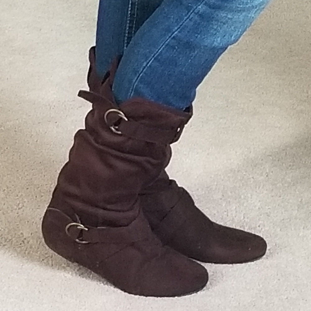 Suede mid calf boots
